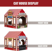 Cardboard Cat House with Scratcher/Catnip,(16.5''X12''X15'') Kitty Burger Shop for Indoor/Outdoor Cats,Cat Play House&Home Decor,Cat Scratch Toy for Cat Birthday,Hideout for Bunny&Small Animals