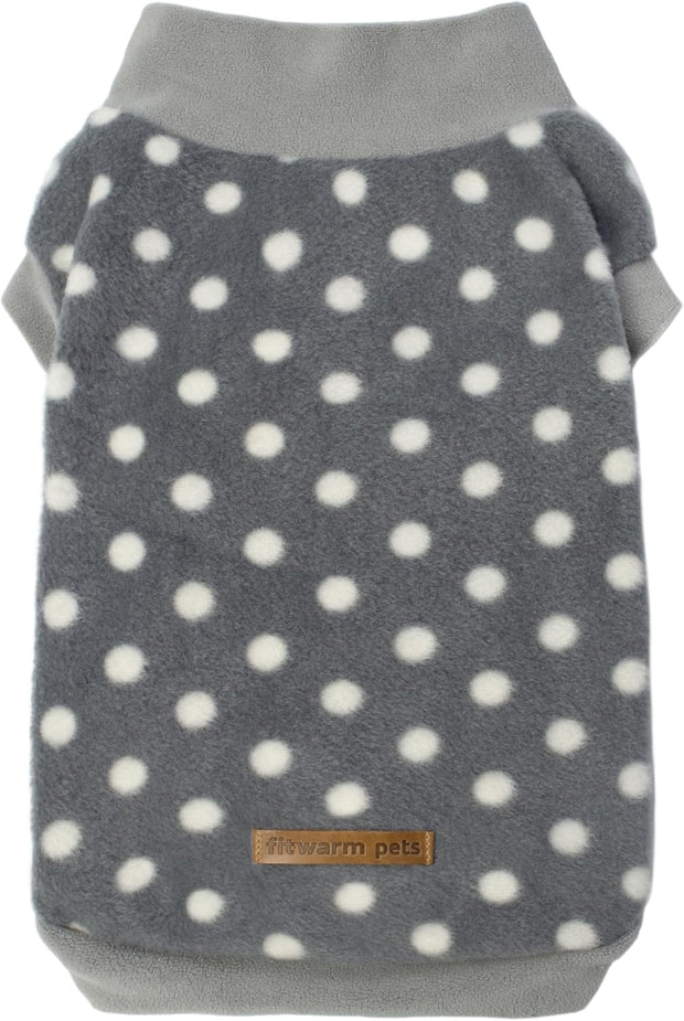 Fleece Polka Dot Dog Sweater, Cozy Dog Winter Clothes for Small Dogs Boy Girl, Dog Cold Weather Fleece Sweater, Doggy Pullover Jacket, Pet Outfit, Light Grey, Dark Grey, White, XS