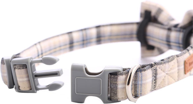 Dog and Cat Collar with Bowtie Grid Collar Plastic Buckle Light Adjustable Collars for Small Medium Large Dogs