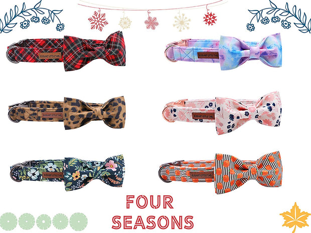 Christmas Dog Collar, Pet Collar Plaid Soft with Comfy Bowtie Dog Collar Holiday Adjustable Pet Gift Collars for Small Medium Large Dogs