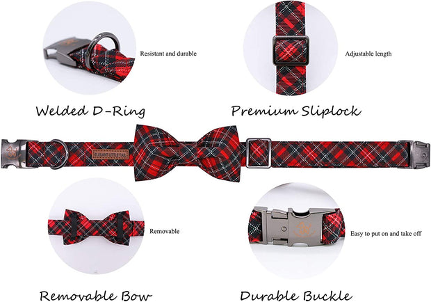 Christmas Dog Collar, Pet Collar Plaid Soft with Comfy Bowtie Dog Collar Holiday Adjustable Pet Gift Collars for Small Medium Large Dogs