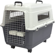 Plastic Kennels Rolling Plastic Wire Door Travel Dog Crate- Large Kennel, Gray