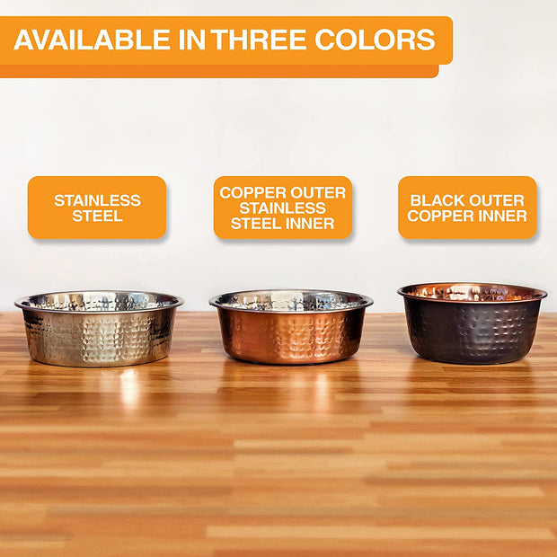 Hammered Decorative Designer Bowls - Luxury Style Premium Dog and Cat Dishes (Medium, Black Copper)