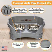 Neater Feeder Deluxe Small Mess Proof Feeder for Small Dogs & Cats, 1-1/2 Cup Food & 2-1/4 Cup Water Stainless Steel Bowls, Elevated, No Spill, Non-Tip, Non-Slip. Made in USA