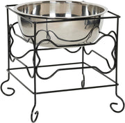 Elevated Stainless Steel Dog & Cat Bowl with Black Wrought Iron Stand, 10-Inch (10.75 Cups)