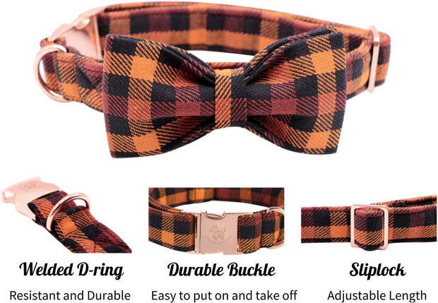 Dog Collar with Bow, Bowtie Dog Collar, Adjustable Fall Dog Collars for Small Medium Large Dogs and Cats