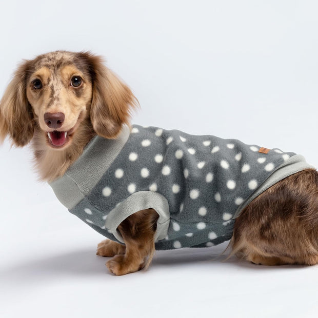 Fleece Polka Dot Dog Sweater, Cozy Dog Winter Clothes for Small Dogs Boy Girl, Dog Cold Weather Fleece Sweater, Doggy Pullover Jacket, Pet Outfit, Light Grey, Dark Grey, White, XS