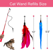 Cat Toy Wand, Retractable Cat Feather Toys and Replacement Refills with Bells, Interactive Cat Toys for Cat Kitten Exercise