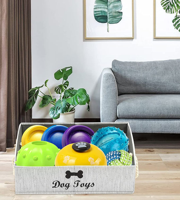 Large Dog Toy Bin Puppy Shallow Toy Baskets Dog Toy Storage Perfect for Living Room Playroom Closet Home Organization - Grey