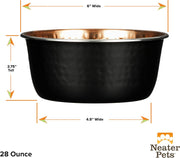 Hammered Decorative Designer Bowls - Luxury Style Premium Dog and Cat Dishes (Medium, Black Copper)