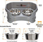 Neater Feeder Deluxe Small Mess Proof Feeder for Small Dogs & Cats, 1-1/2 Cup Food & 2-1/4 Cup Water Stainless Steel Bowls, Elevated, No Spill, Non-Tip, Non-Slip. Made in USA